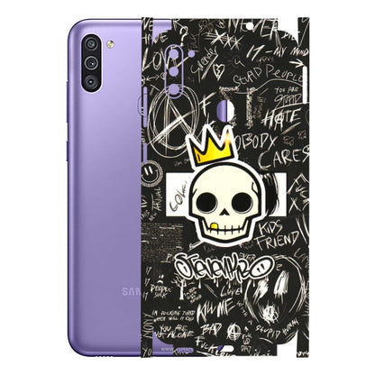 Samsung M/F/Note/Flip and C Phone Skins (All Models) - Funny Skull Black Chalk Grafitti - 3D Embossed Finish (L-22) Samsung Galaxy M11