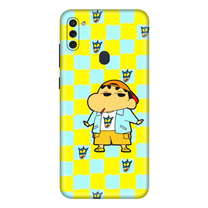 Samsung M/F/Note/Flip and C Phone Skins (All Models) - Yellow Blue Shinchan Cute - 3D Embossed Finish (L-221) Samsung Galaxy M11