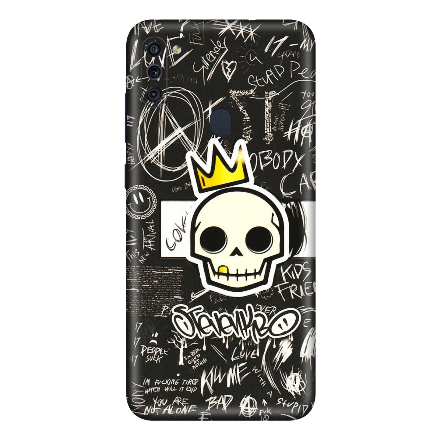 Samsung M/F/Note/Flip and C Phone Skins (All Models) - Funny Skull Black Chalk Grafitti - 3D Embossed Finish (L-22) Samsung Galaxy M11