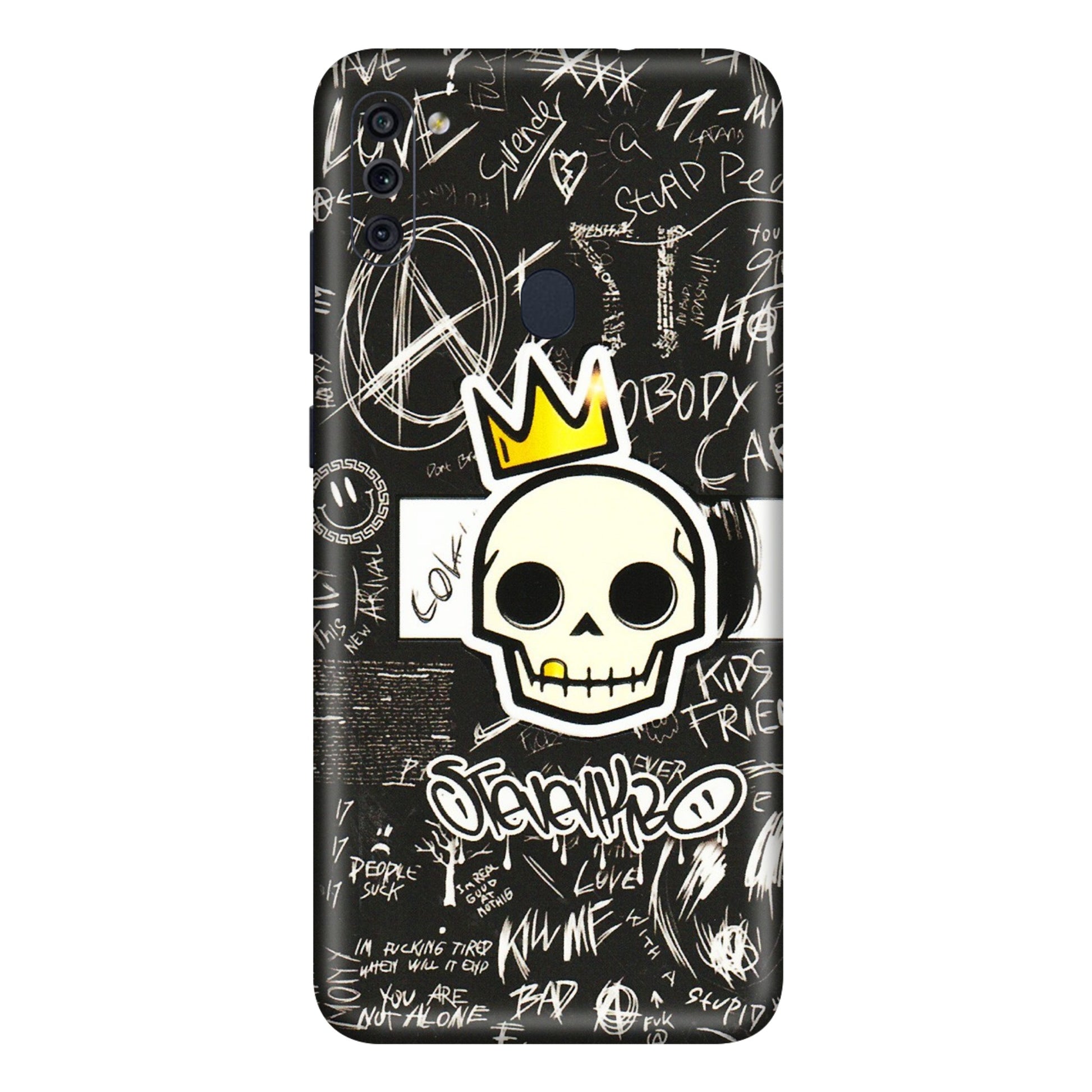 Samsung M/F/Note/Flip and C Phone Skins (All Models) - Funny Skull Black Chalk Grafitti - 3D Embossed Finish (L-22) Samsung Galaxy M11
