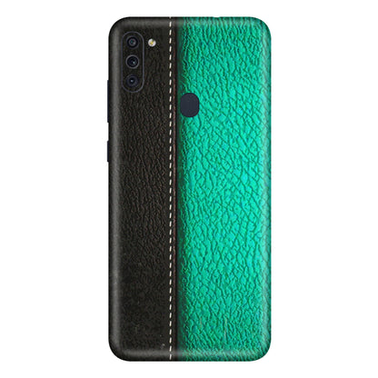 Samsung M/F/Note/Flip and C Phone Skins (All Models) - Black Green Dual Leather Stich - 3D Embossed Finish (L-233) Samsung Galaxy M11