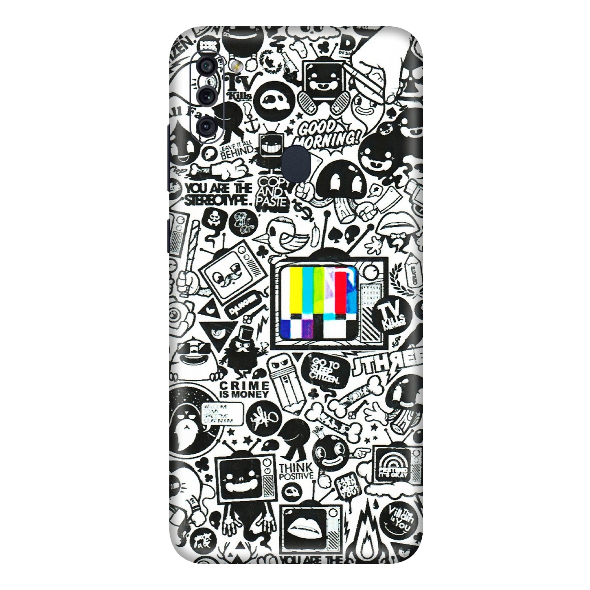 Samsung M/F/Note/Flip and C Phone Skins (All Models) - Doodles Positive Art - 3D Embossed Finish (L-263) Samsung Galaxy M11