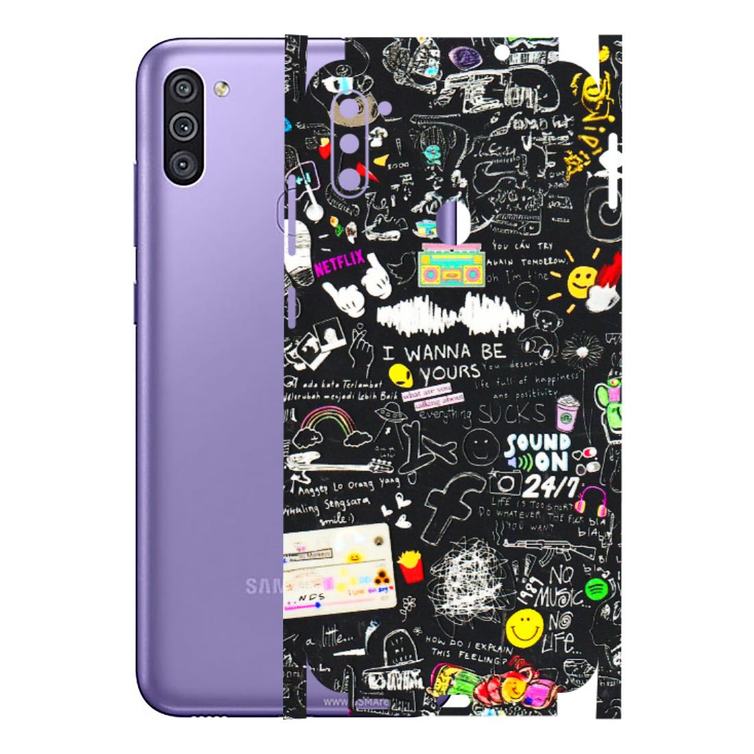Samsung M/F/Note/Flip and C Phone Skins (All Models) - Black Creatives Doodles - 3D Embossed Finish (L-311) Samsung Galaxy M11