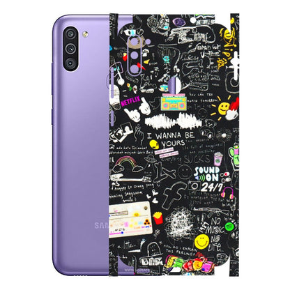 Samsung M/F/Note/Flip and C Phone Skins (All Models) - Black Creatives Doodles - 3D Embossed Finish (L-311) Samsung Galaxy M11