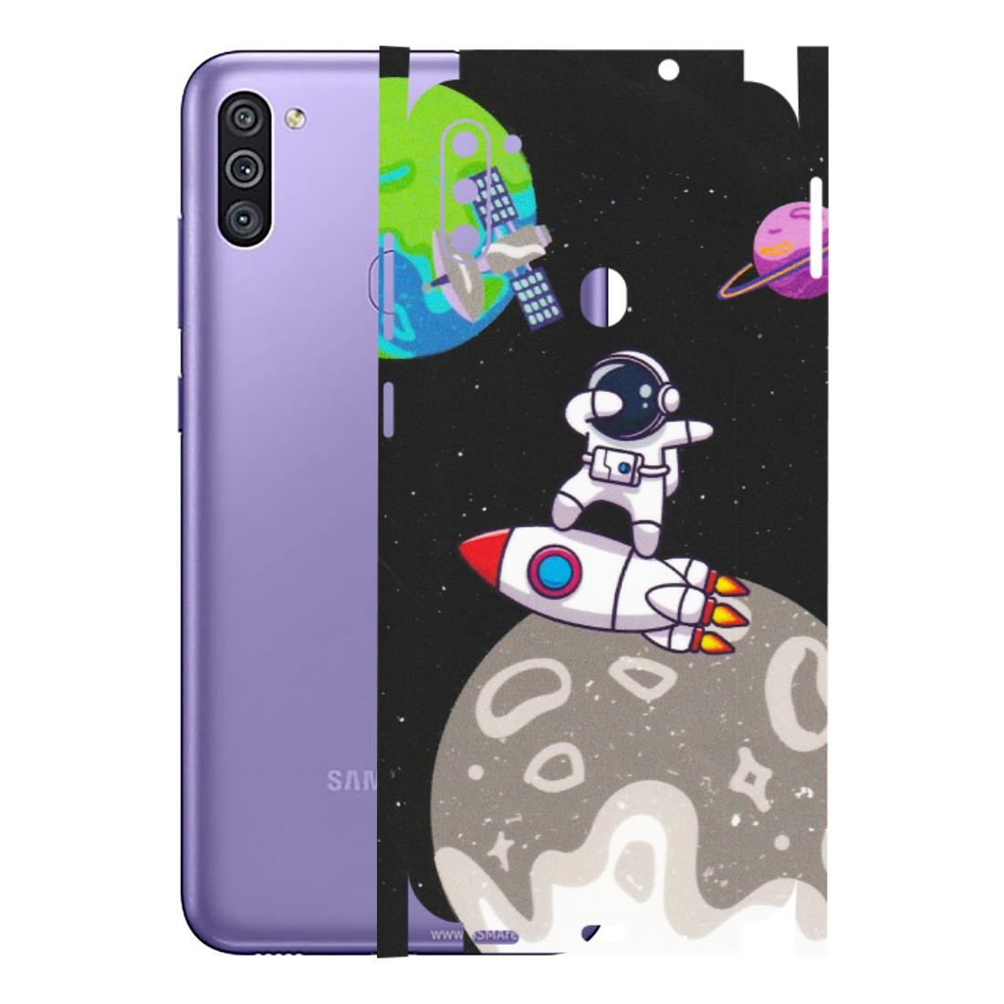 Samsung M/F/Note/Flip and C Phone Skins (All Models) - Astronaut Vibing Toon Running - Matte Finish (M-39) Samsung Galaxy M11