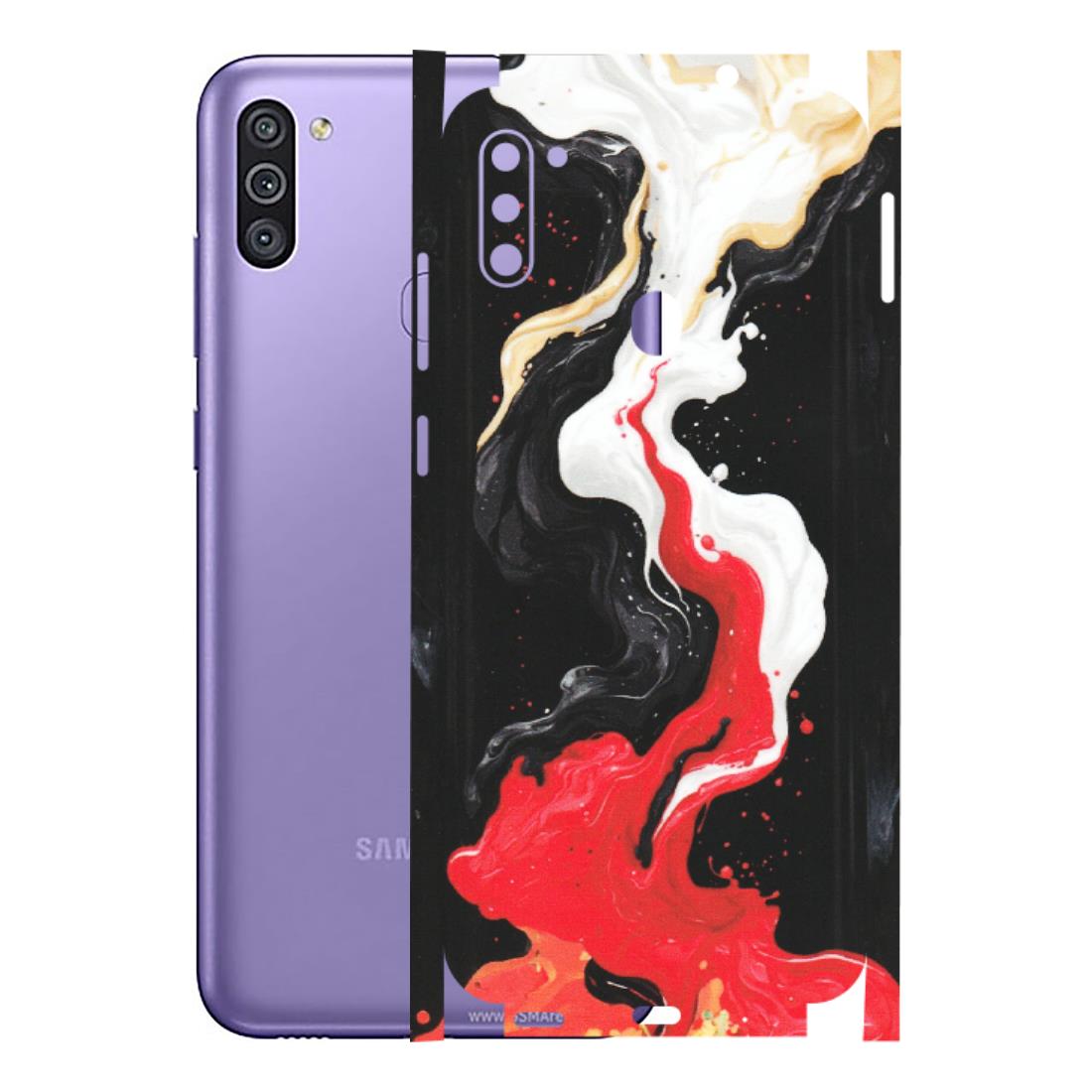 Samsung M/F/Note/Flip and C Phone Skins (All Models) - Black Red White Paint Splash Fusion - Matte Finish (M-56) Samsung Galaxy M11