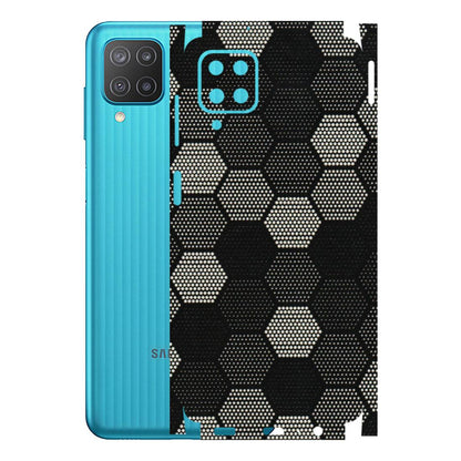 Samsung M/F/Note/Flip and C Phone Skins (All Models) - Black & White Dotted Honeycomb Texture - 3D Embossed Finish (L-202) Samsung Galaxy M12