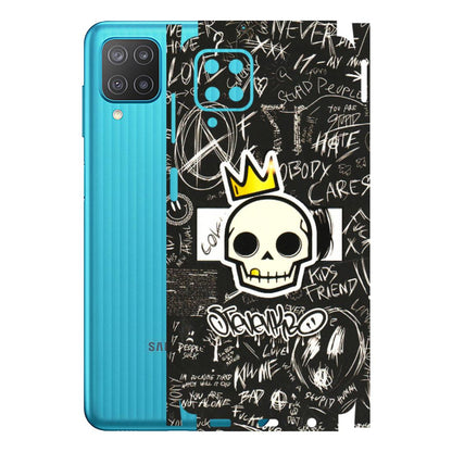 Samsung M/F/Note/Flip and C Phone Skins (All Models) - Funny Skull Black Chalk Grafitti - 3D Embossed Finish (L-22) Samsung Galaxy M12