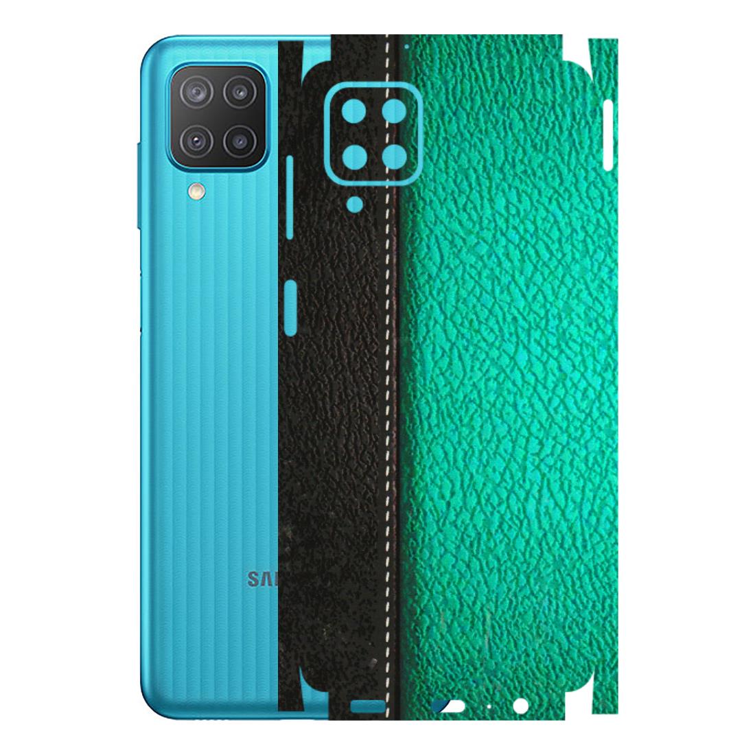 Samsung M/F/Note/Flip and C Phone Skins (All Models) - Black Green Dual Leather Stich - 3D Embossed Finish (L-233) Samsung Galaxy M12
