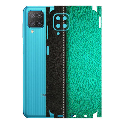 Samsung M/F/Note/Flip and C Phone Skins (All Models) - Black Green Dual Leather Stich - 3D Embossed Finish (L-233) Samsung Galaxy M12