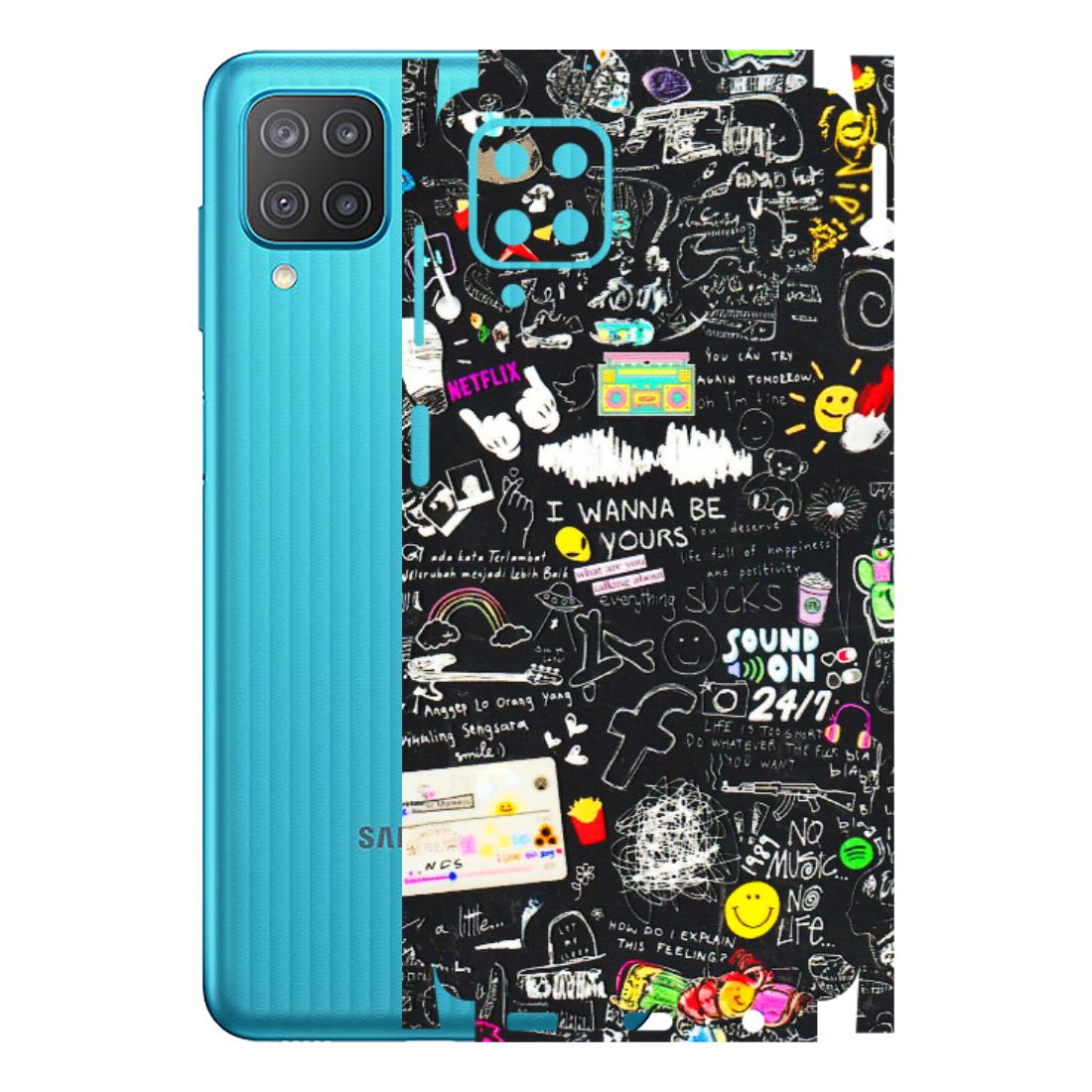 Samsung M/F/Note/Flip and C Phone Skins (All Models) - Black Creatives Doodles - 3D Embossed Finish (L-311) Samsung Galaxy M12