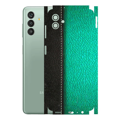 Samsung M/F/Note/Flip and C Phone Skins (All Models) - Black Green Dual Leather Stich - 3D Embossed Finish (L-233) Samsung Galaxy M13 (5G)