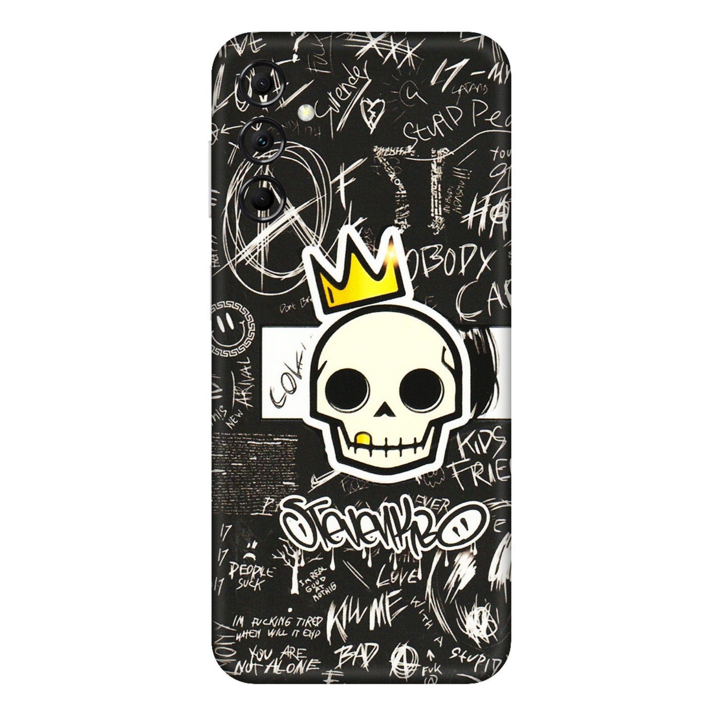Samsung M/F/Note/Flip and C Phone Skins (All Models) - Funny Skull Black Chalk Grafitti - 3D Embossed Finish (L-22) Samsung Galaxy M14 (5G)