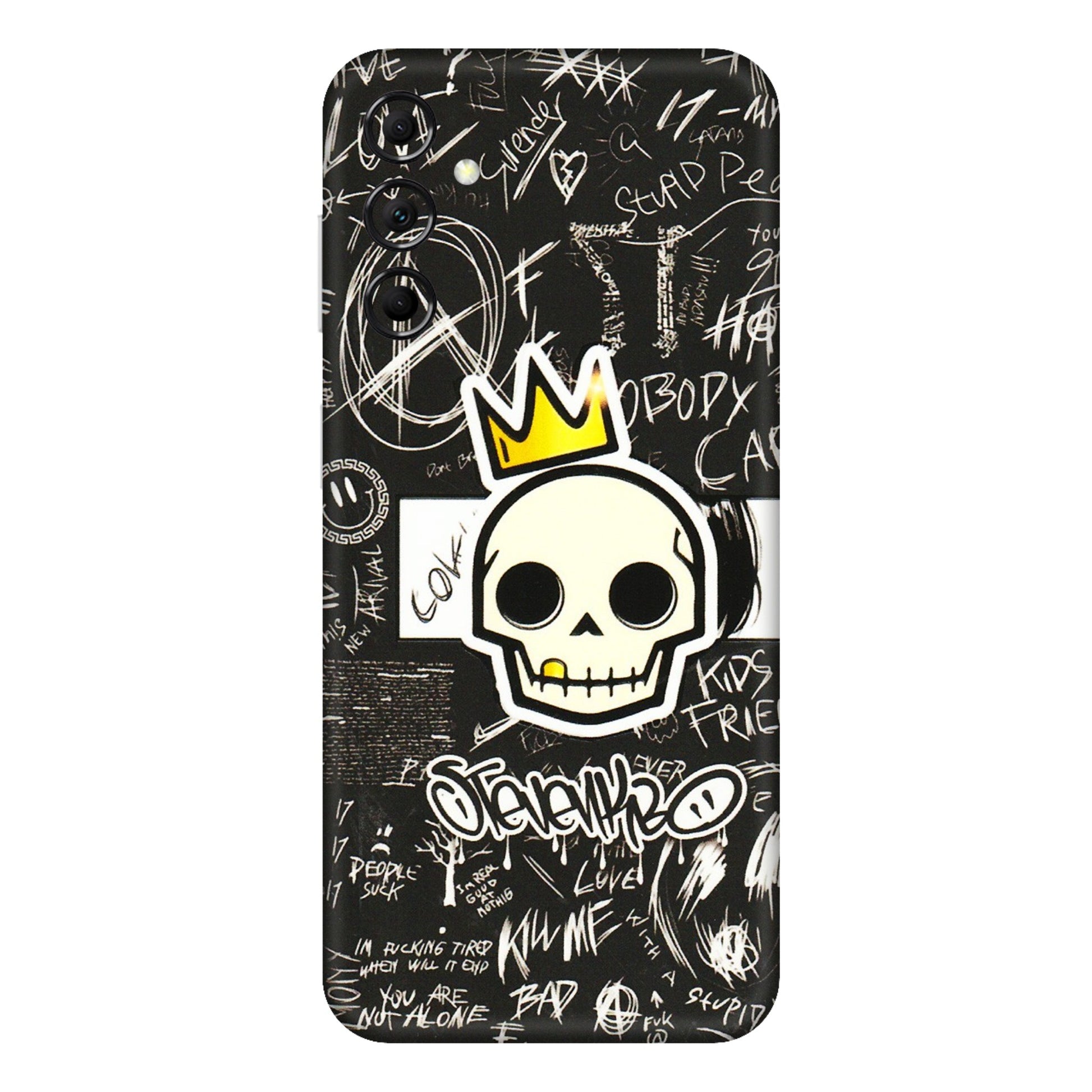 Samsung M/F/Note/Flip and C Phone Skins (All Models) - Funny Skull Black Chalk Grafitti - 3D Embossed Finish (L-22) Samsung Galaxy M14 (5G)