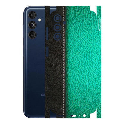 Samsung M/F/Note/Flip and C Phone Skins (All Models) - Black Green Dual Leather Stich - 3D Embossed Finish (L-233) Samsung Galaxy M14 (5G)