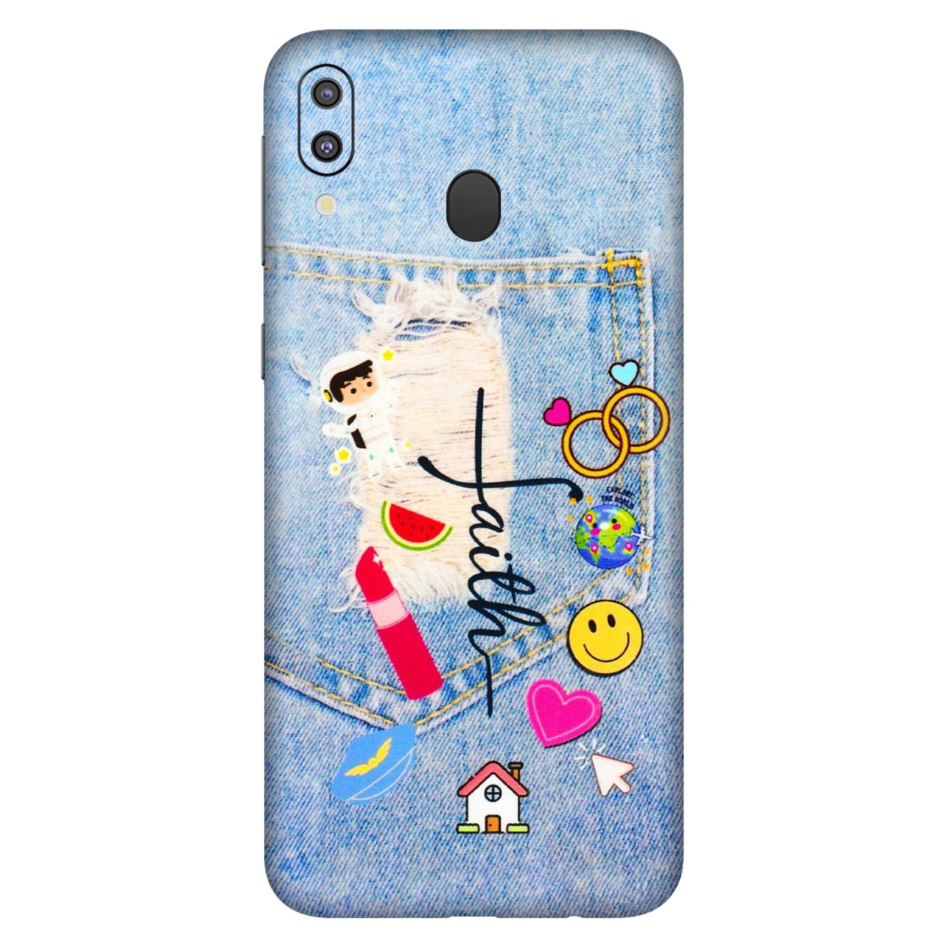 Samsung M/F/Note/Flip and C Phone Skins (All Models) - Denim Jeans Pocket - 3D Embossed Finish (L-134) Samsung Galaxy M20