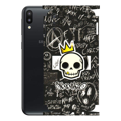 Samsung M/F/Note/Flip and C Phone Skins (All Models) - Funny Skull Black Chalk Grafitti - 3D Embossed Finish (L-22) Samsung Galaxy M20