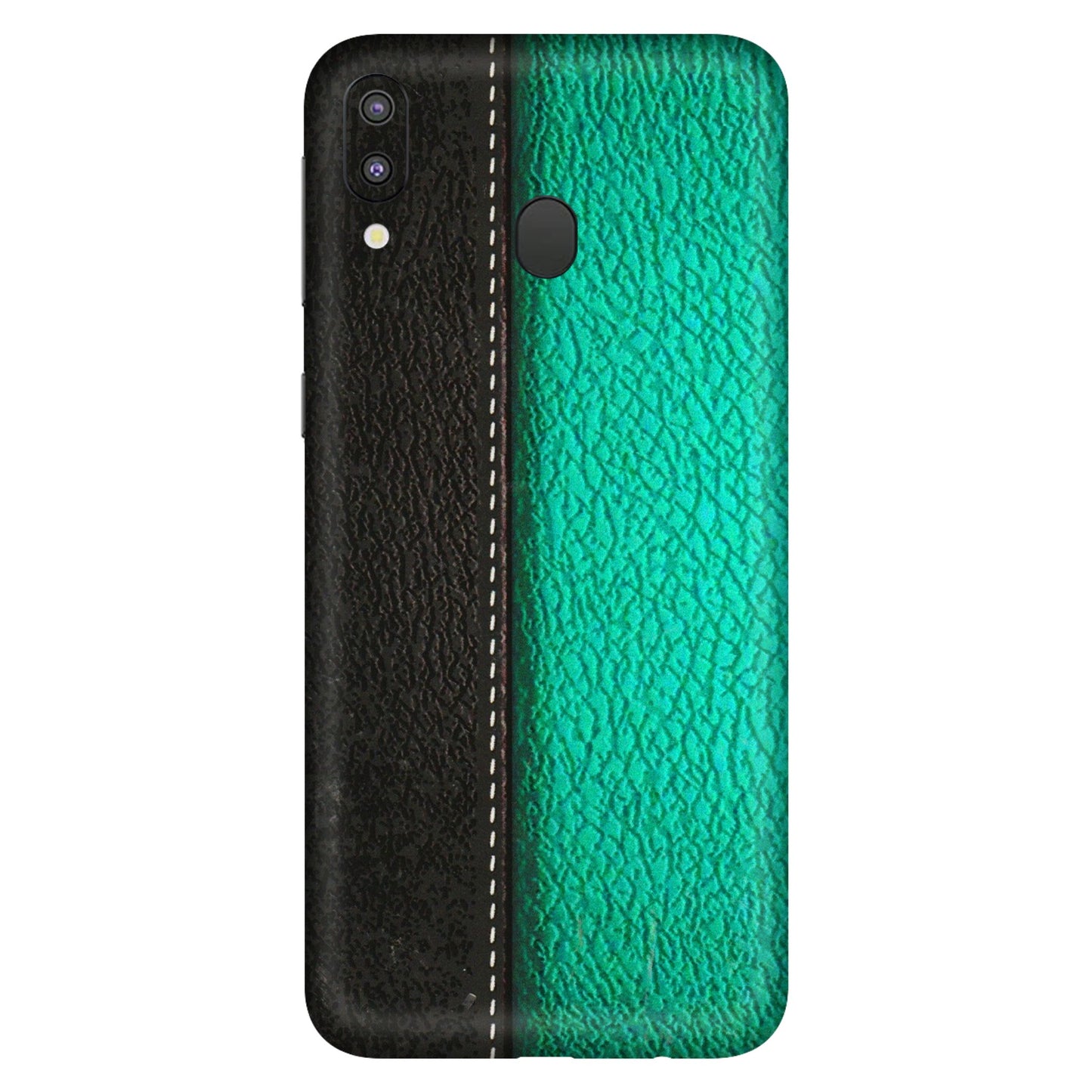 Samsung M/F/Note/Flip and C Phone Skins (All Models) - Black Green Dual Leather Stich - 3D Embossed Finish (L-233) Samsung Galaxy M20