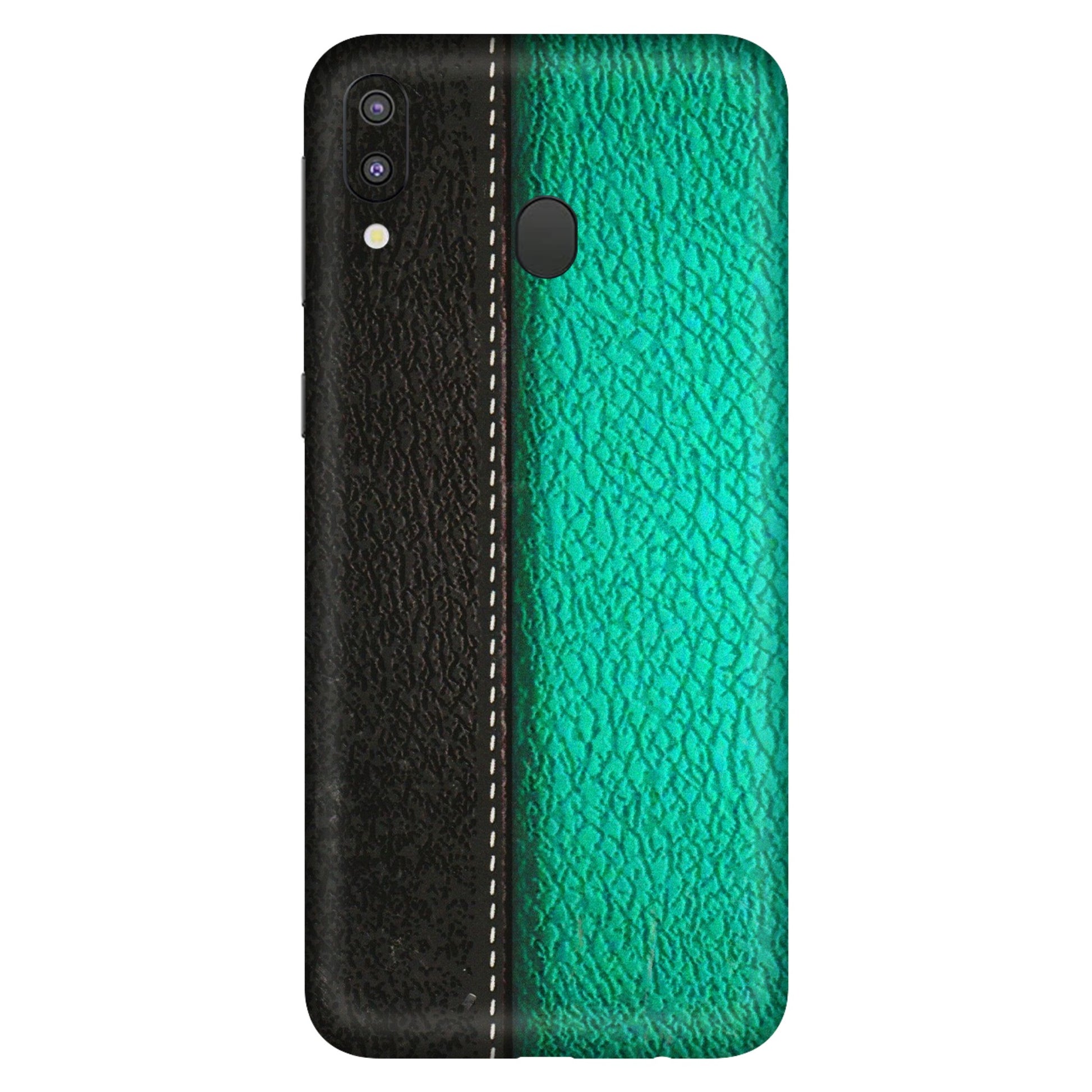 Samsung M/F/Note/Flip and C Phone Skins (All Models) - Black Green Dual Leather Stich - 3D Embossed Finish (L-233) Samsung Galaxy M20