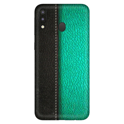 Samsung M/F/Note/Flip and C Phone Skins (All Models) - Black Green Dual Leather Stich - 3D Embossed Finish (L-233) Samsung Galaxy M20