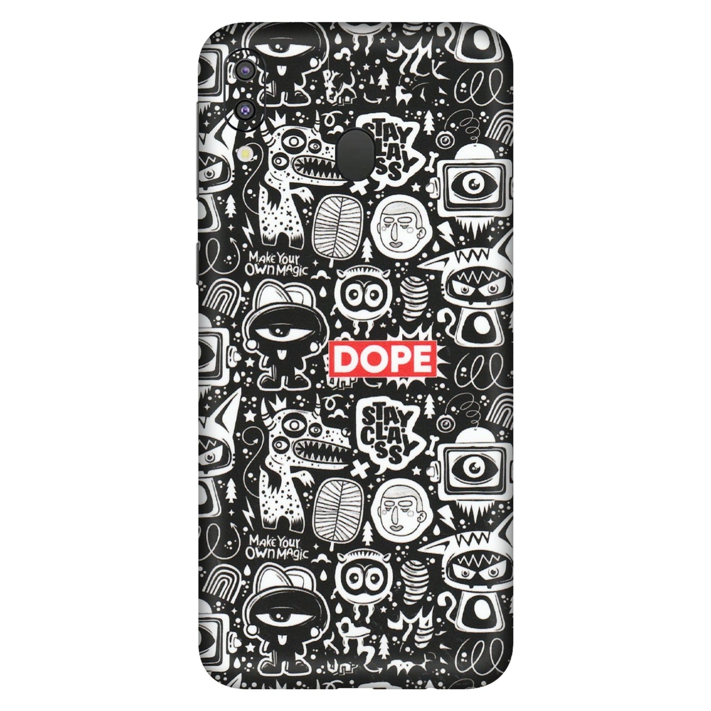 Samsung M/F/Note/Flip and C Phone Skins (All Models) - Dope Stay Classy Black Doodles - Matte Finish (M-126) Samsung Galaxy M20