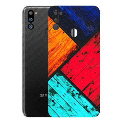 Samsung M/F/Note/Flip and C Phone Skins (All Models) - Colourful Wood Panels Abstract - 3D Embossed Finish (L-09) Samsung Galaxy M21 2021