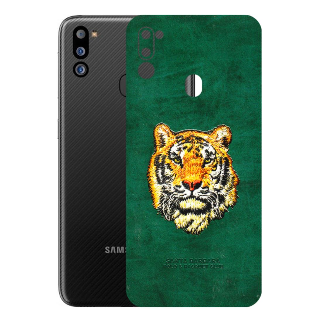Samsung M/F/Note/Flip and C Phone Skins (All Models) - Leather Feel Tiger - 3D Embossed Finish (L-111) Samsung Galaxy M21 2021