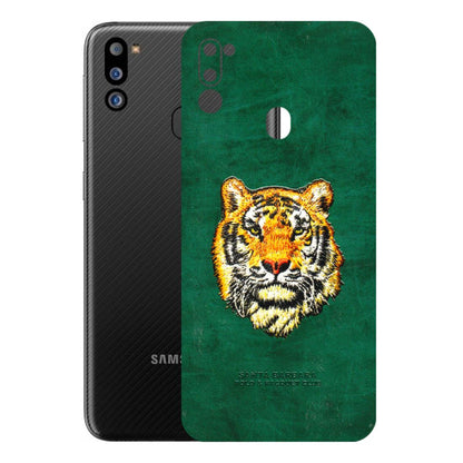 Samsung M/F/Note/Flip and C Phone Skins (All Models) - Leather Feel Tiger - 3D Embossed Finish (L-111) Samsung Galaxy M21 2021