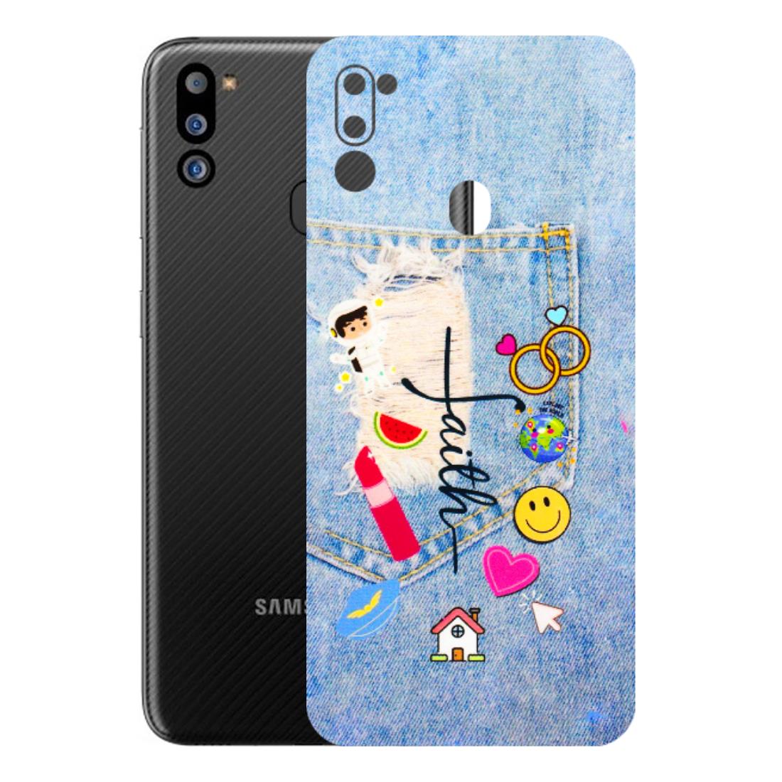 Samsung M/F/Note/Flip and C Phone Skins (All Models) - Denim Jeans Pocket - 3D Embossed Finish (L-134) Samsung Galaxy M21 2021