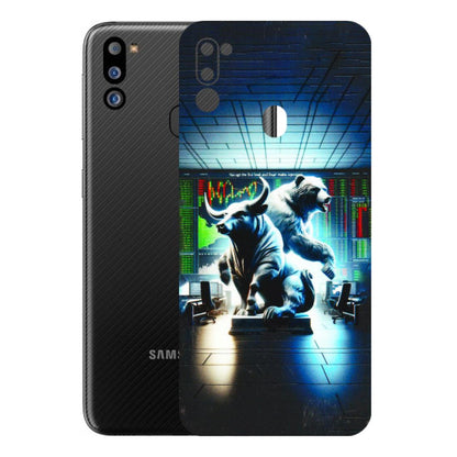 Samsung M/F/Note/Flip and C Phone Skins (All Models) - Stock Market Sensex Bear vs Bulls - 3D Embossed Finish (L-15) Samsung Galaxy M21 2021