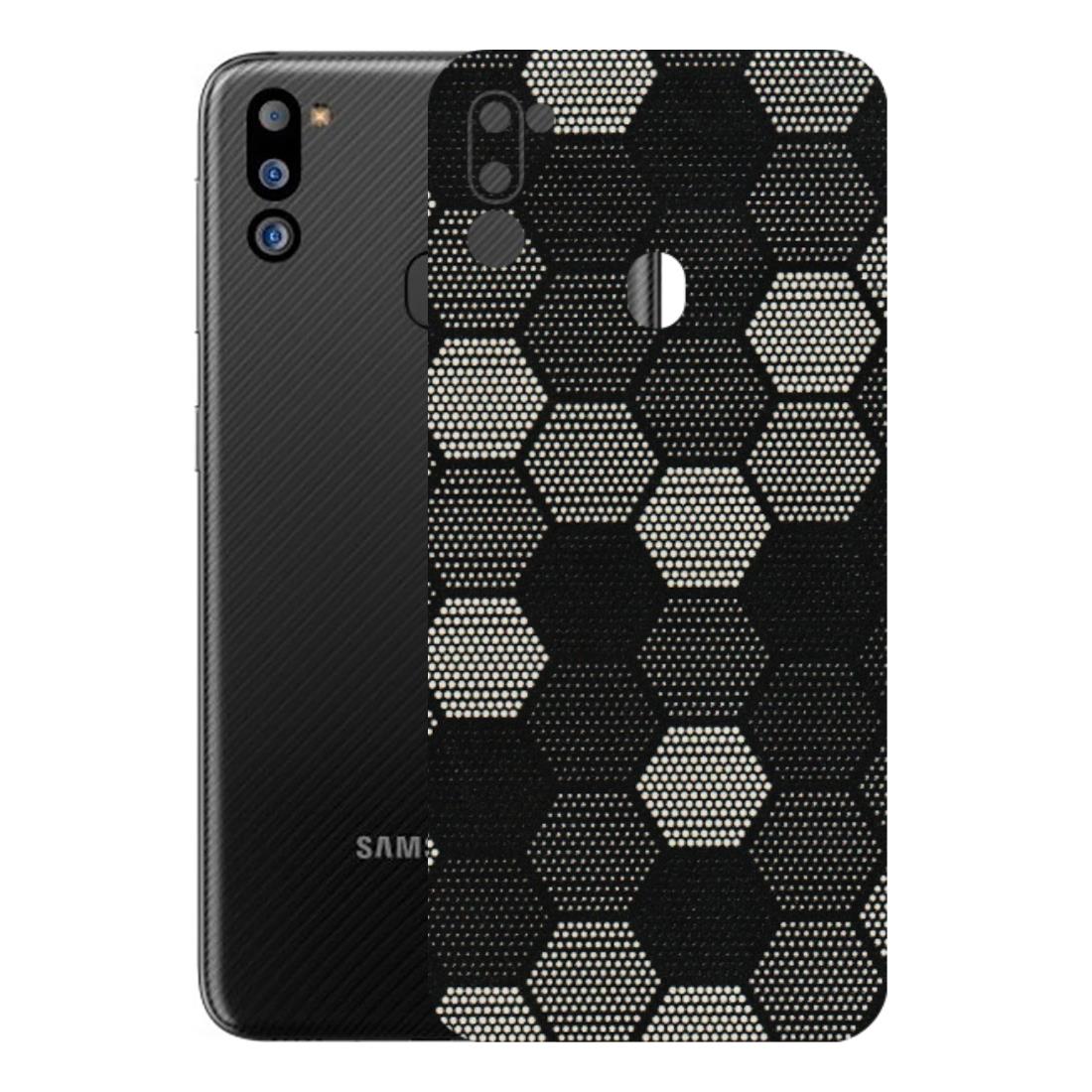 Samsung M/F/Note/Flip and C Phone Skins (All Models) - Black & White Dotted Honeycomb Texture - 3D Embossed Finish (L-202) Samsung Galaxy M21 2021