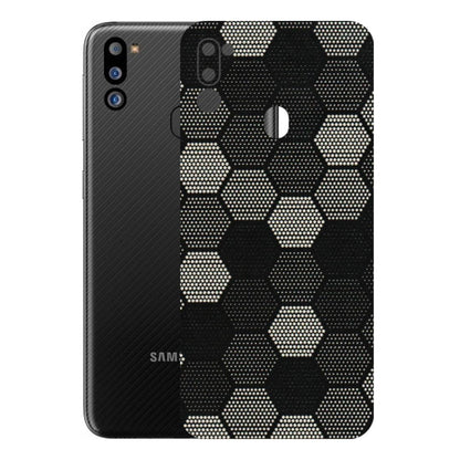 Samsung M/F/Note/Flip and C Phone Skins (All Models) - Black & White Dotted Honeycomb Texture - 3D Embossed Finish (L-202) Samsung Galaxy M21 2021
