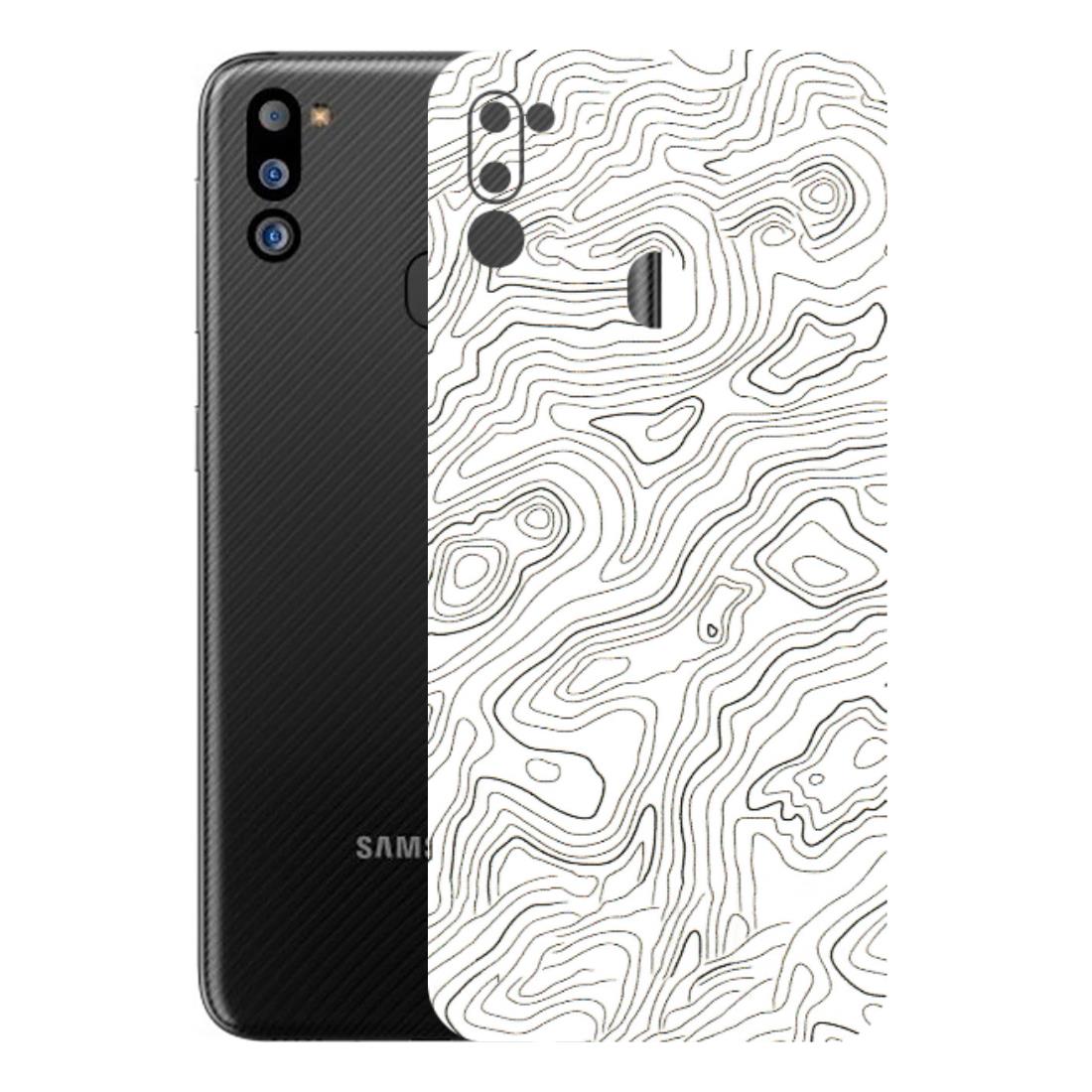 Samsung M/F/Note/Flip and C Phone Skins (All Models) - White Black Swirls - 3D Embossed Finish (L-219) Samsung Galaxy M21 2021