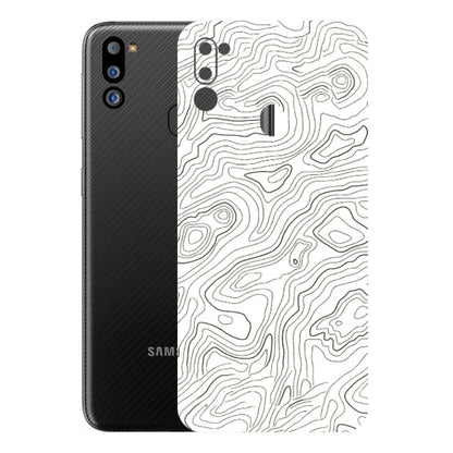 Samsung M/F/Note/Flip and C Phone Skins (All Models) - White Black Swirls - 3D Embossed Finish (L-219) Samsung Galaxy M21 2021