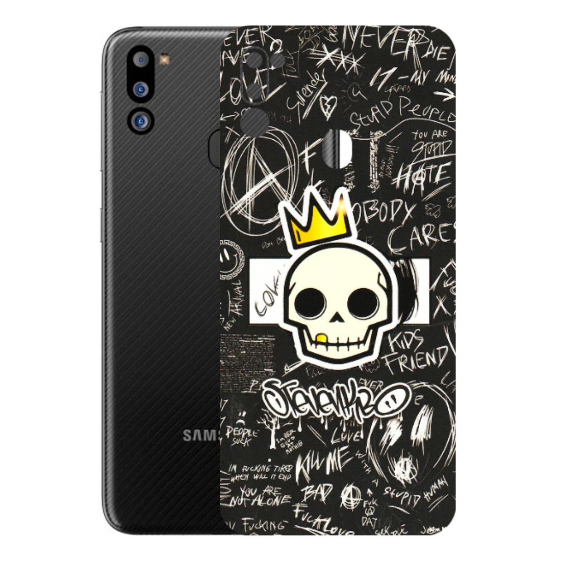 Samsung M/F/Note/Flip and C Phone Skins (All Models) - Funny Skull Black Chalk Grafitti - 3D Embossed Finish (L-22) Samsung Galaxy M21 2021