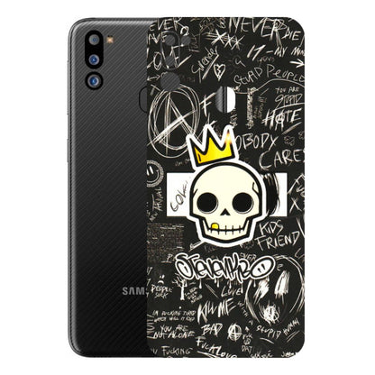 Samsung M/F/Note/Flip and C Phone Skins (All Models) - Funny Skull Black Chalk Grafitti - 3D Embossed Finish (L-22) Samsung Galaxy M21 2021