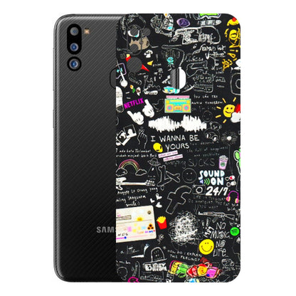 Samsung M/F/Note/Flip and C Phone Skins (All Models) - Black Creatives Doodles - 3D Embossed Finish (L-311) Samsung Galaxy M21 2021