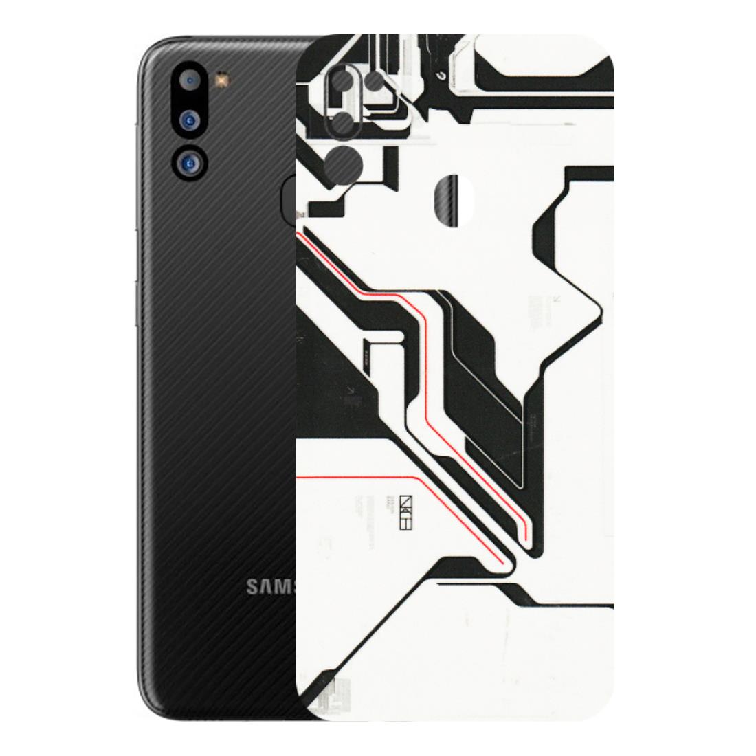 Samsung M/F/Note/Flip and C Phone Skins (All Models) - White Techy Logo - 3D Embossed Finish (L-312) Samsung Galaxy M21 2021