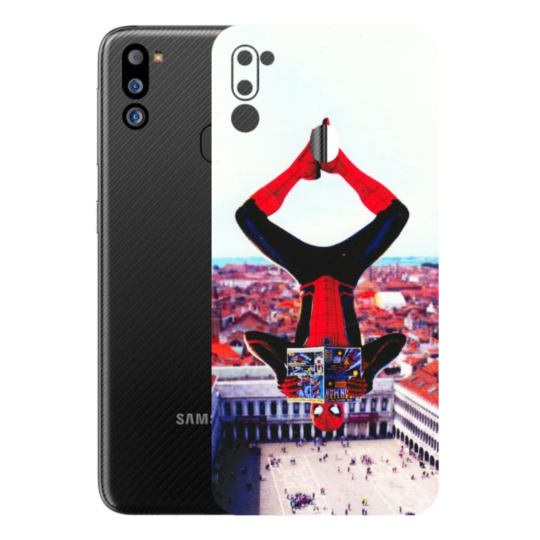 Samsung M/F/Note/Flip and C Phone Skins (All Models) - Spiderman Hanging - 3D Embossed Finish (L-53) Samsung Galaxy M21 2021