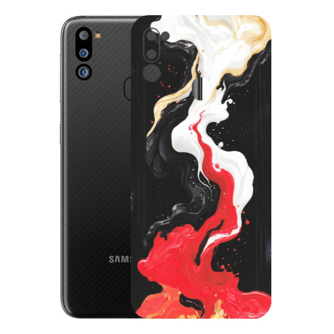 Samsung M/F/Note/Flip and C Phone Skins (All Models) - Black Red White Paint Splash Fusion - Matte Finish (M-56) Samsung Galaxy M21 2021