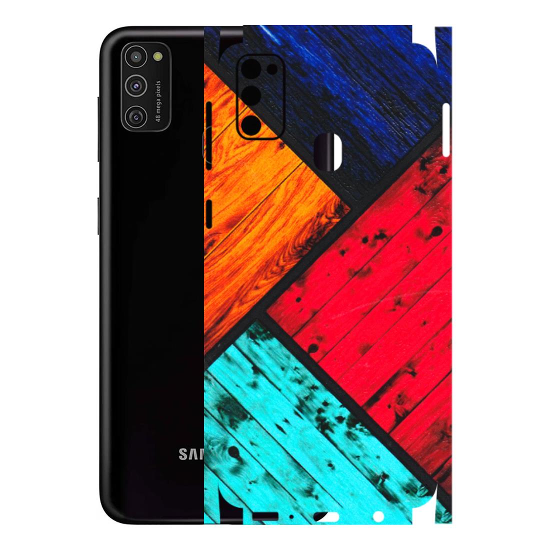 Samsung M/F/Note/Flip and C Phone Skins (All Models) - Colourful Wood Panels Abstract - 3D Embossed Finish (L-09) Samsung Galaxy M21