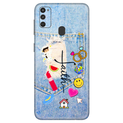 Samsung M/F/Note/Flip and C Phone Skins (All Models) - Denim Jeans Pocket - 3D Embossed Finish (L-134) Samsung Galaxy M21