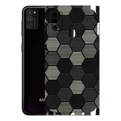 Samsung M/F/Note/Flip and C Phone Skins (All Models) - Black & White Dotted Honeycomb Texture - 3D Embossed Finish (L-202) Samsung Galaxy M21