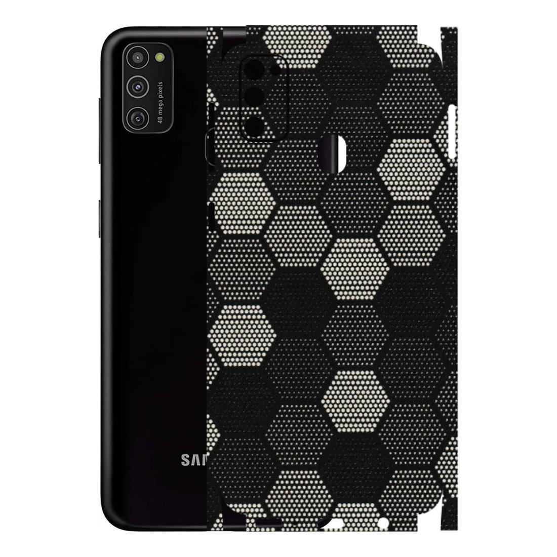 Samsung M/F/Note/Flip and C Phone Skins (All Models) - Black & White Dotted Honeycomb Texture - 3D Embossed Finish (L-202) Samsung Galaxy M21