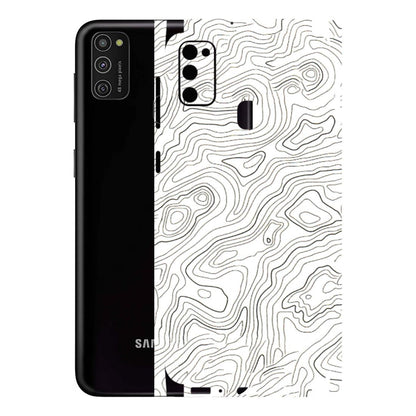 Samsung M/F/Note/Flip and C Phone Skins (All Models) - White Black Swirls - 3D Embossed Finish (L-219) Samsung Galaxy M21