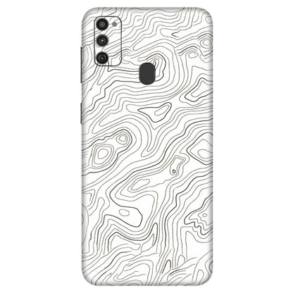Samsung M/F/Note/Flip and C Phone Skins (All Models) - White Black Swirls - 3D Embossed Finish (L-219) Samsung Galaxy M21