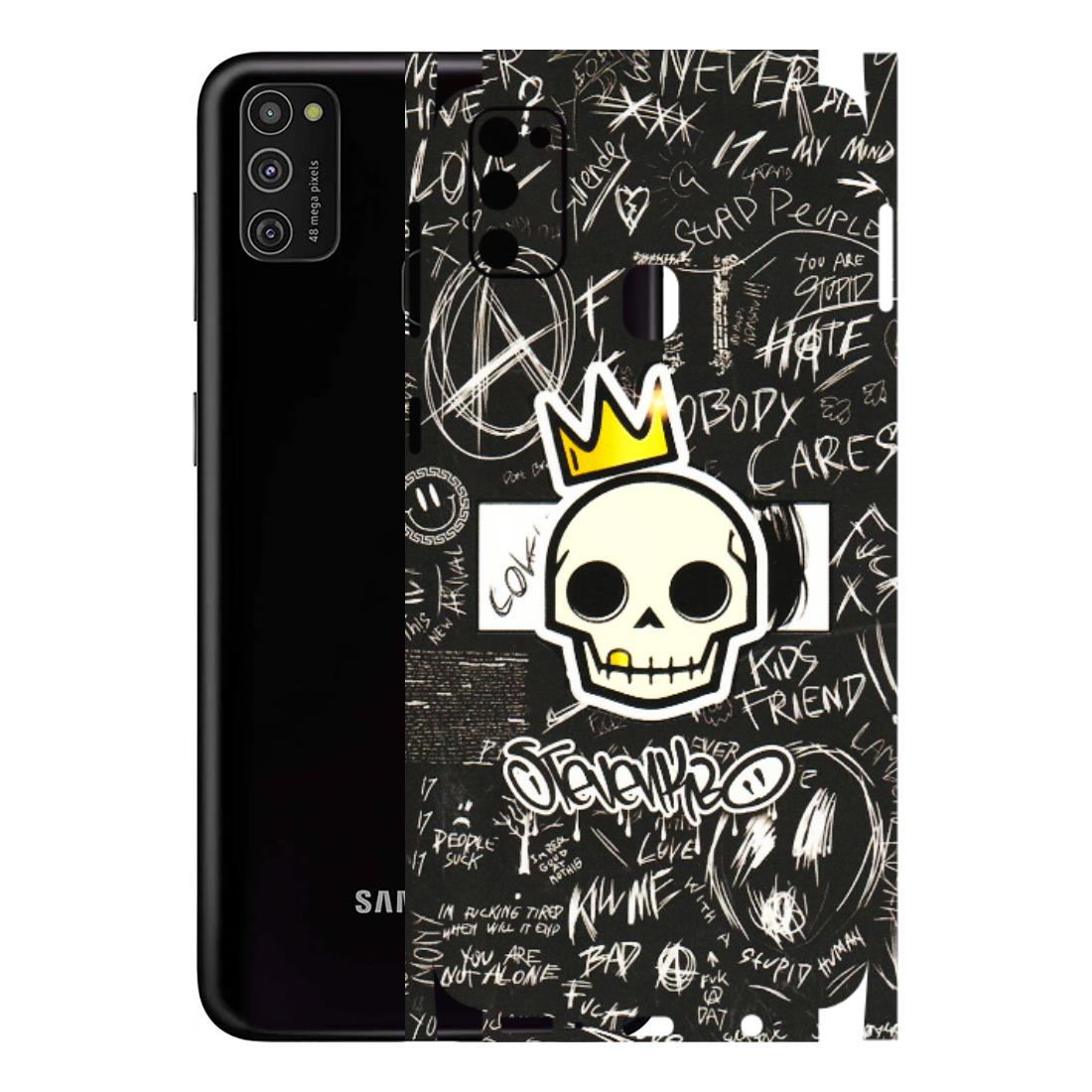 Samsung M/F/Note/Flip and C Phone Skins (All Models) - Funny Skull Black Chalk Grafitti - 3D Embossed Finish (L-22) Samsung Galaxy M21