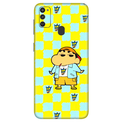 Samsung M/F/Note/Flip and C Phone Skins (All Models) - Yellow Blue Shinchan Cute - 3D Embossed Finish (L-221) Samsung Galaxy M21