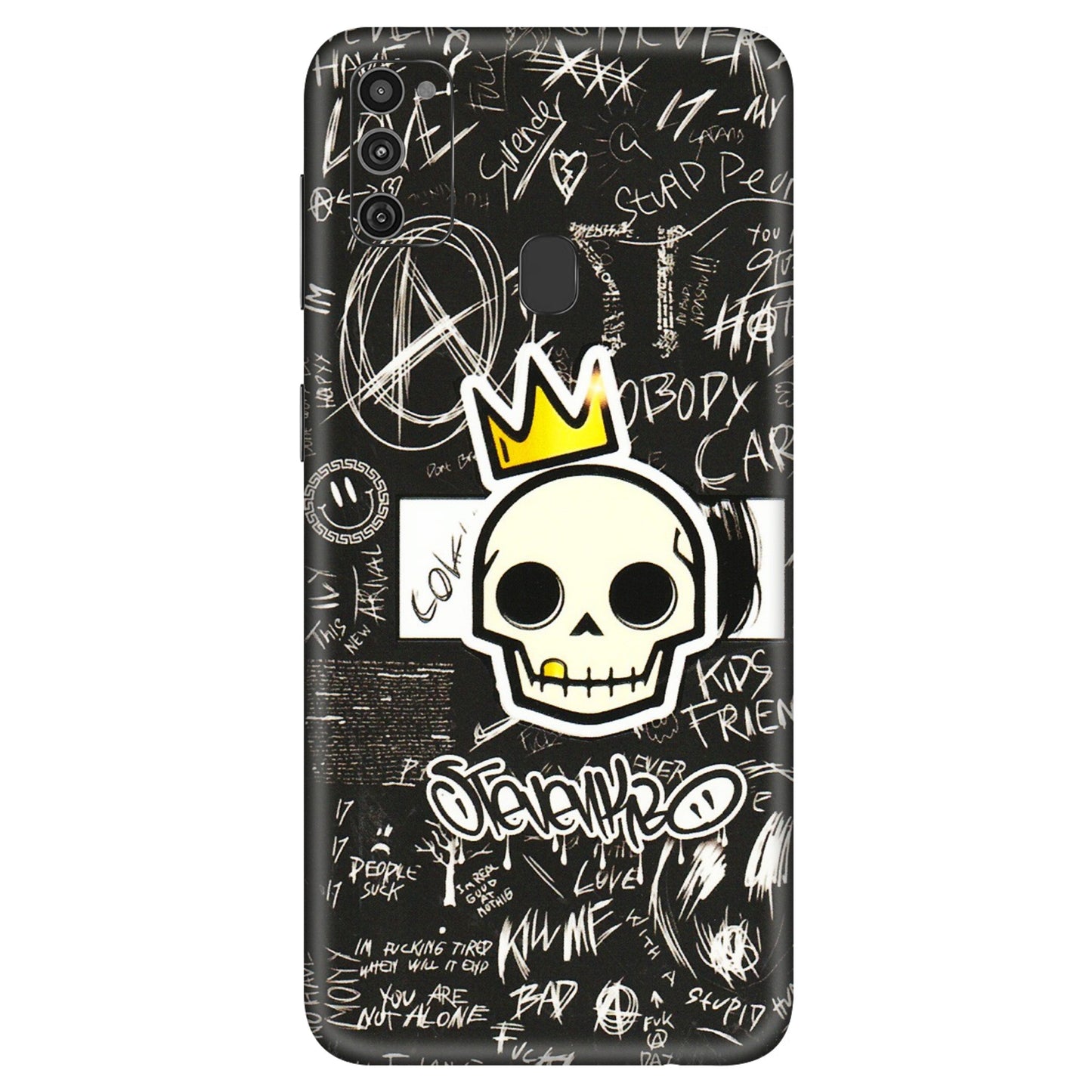 Samsung M/F/Note/Flip and C Phone Skins (All Models) - Funny Skull Black Chalk Grafitti - 3D Embossed Finish (L-22) Samsung Galaxy M21