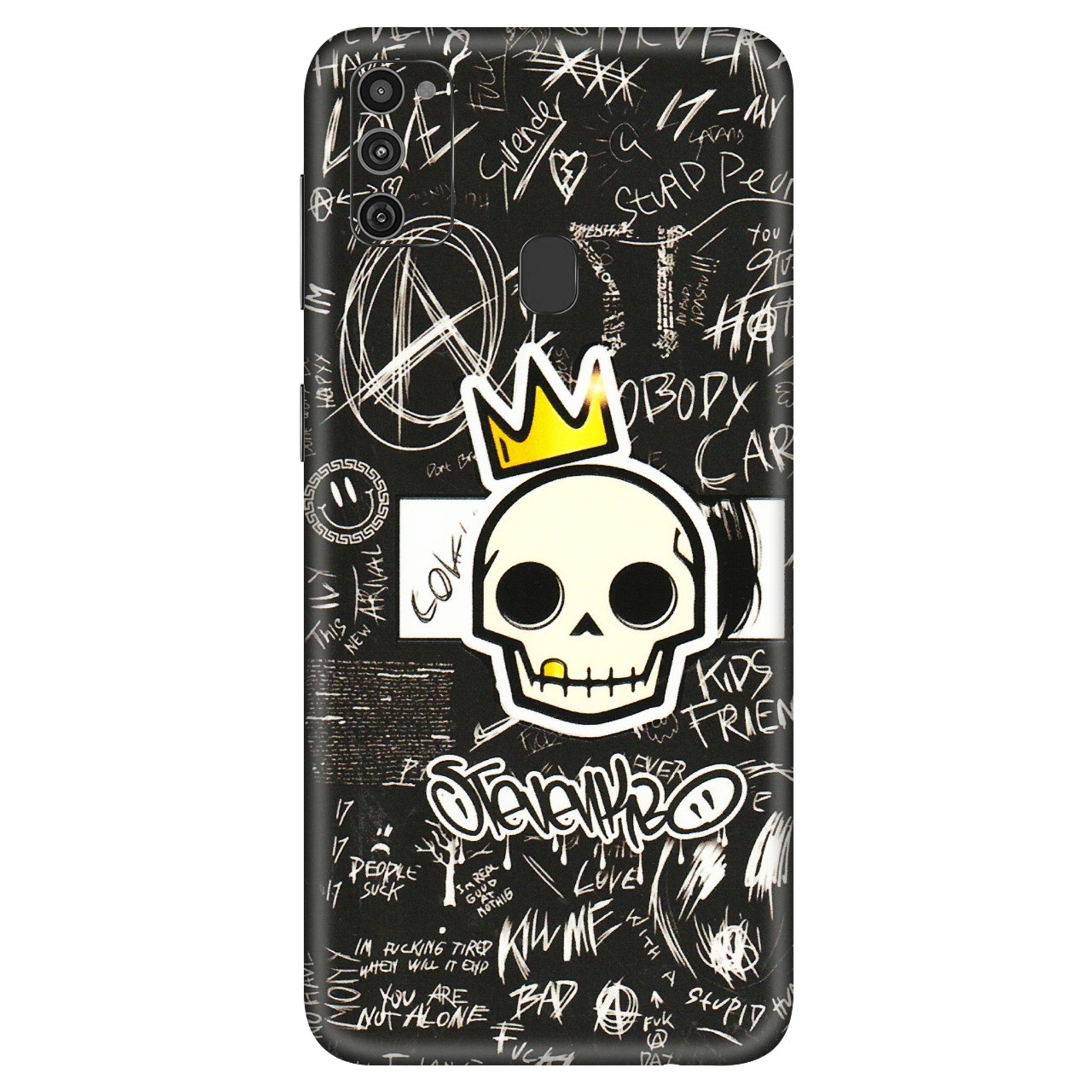 Samsung M/F/Note/Flip and C Phone Skins (All Models) - Funny Skull Black Chalk Grafitti - 3D Embossed Finish (L-22) Samsung Galaxy M21